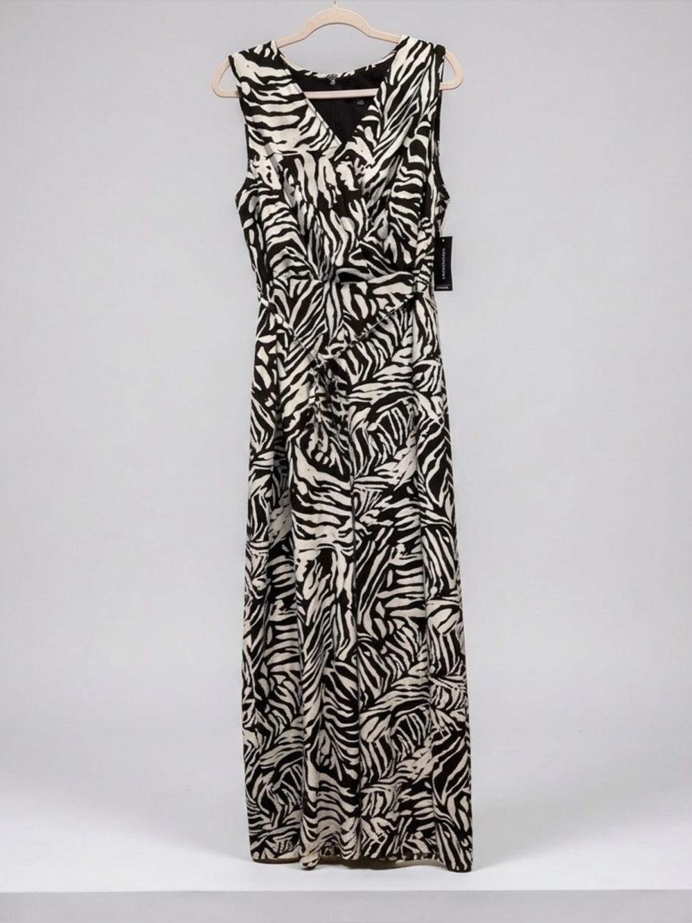 Inc tropical wide leg Jumpsuit Size 6 Brown white Satin animal print NWT - Picture 2 of 15